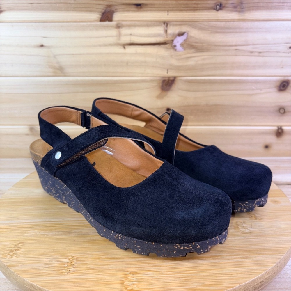 OTBT Black Suede Wedge Mary Jane Sandals